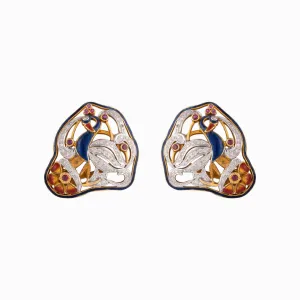 Peacock Meena and Diamond Earring Pair - GDPE0348