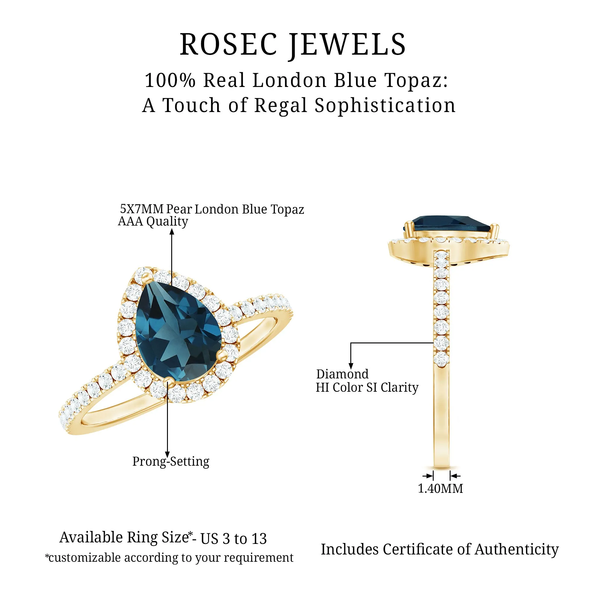 Pear Shape London Blue Topaz and Diamond Halo Ring