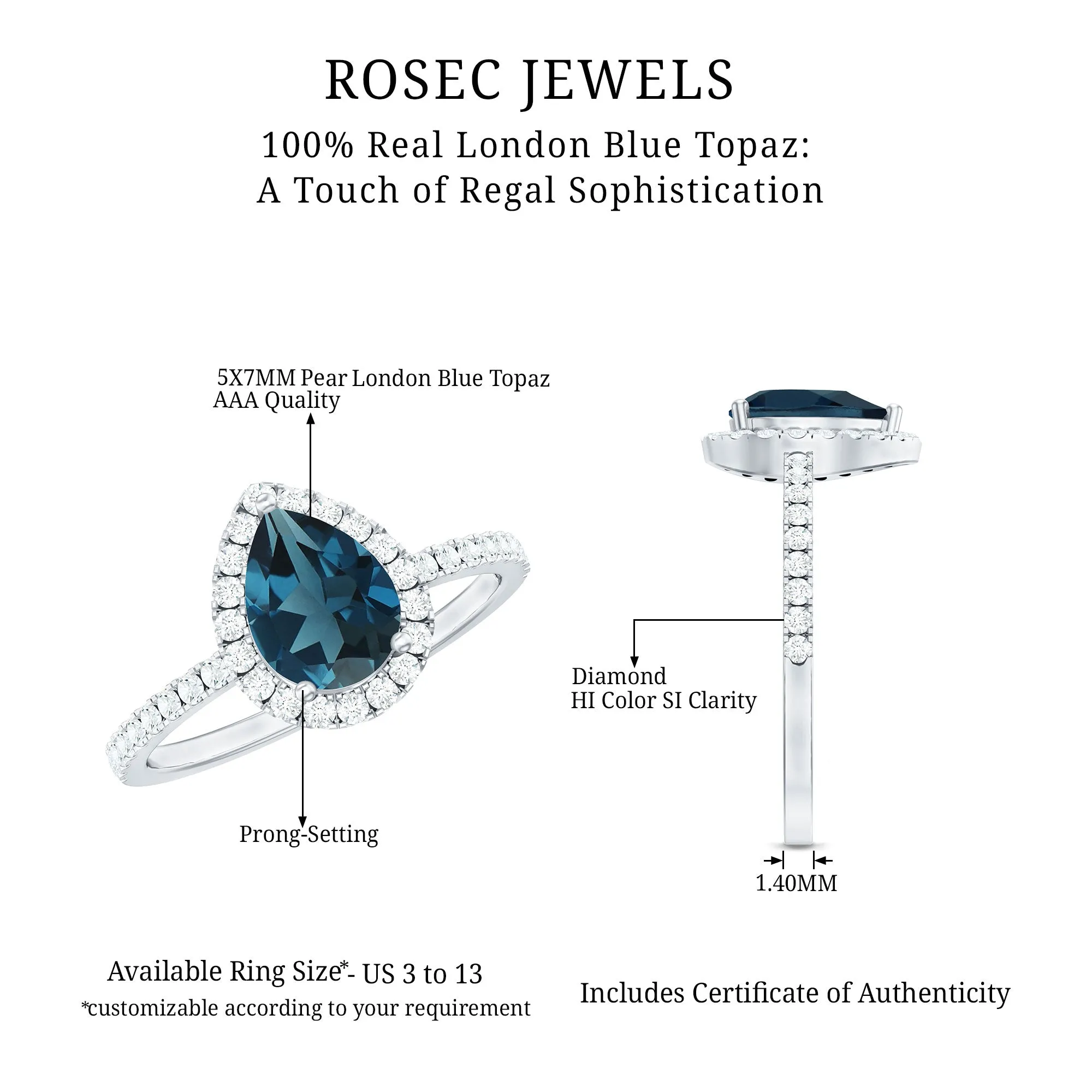 Pear Shape London Blue Topaz and Diamond Halo Ring