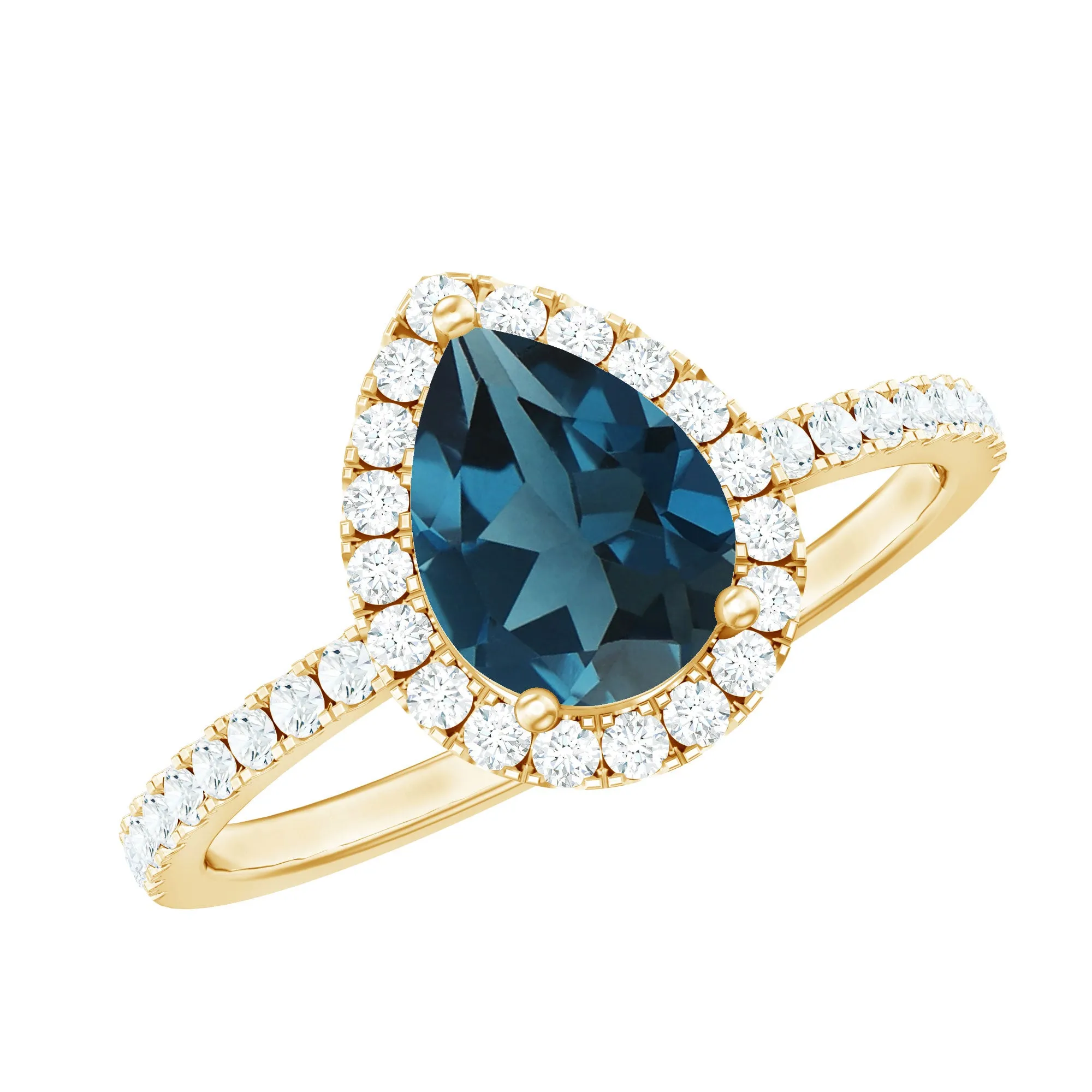 Pear Shape London Blue Topaz and Diamond Halo Ring
