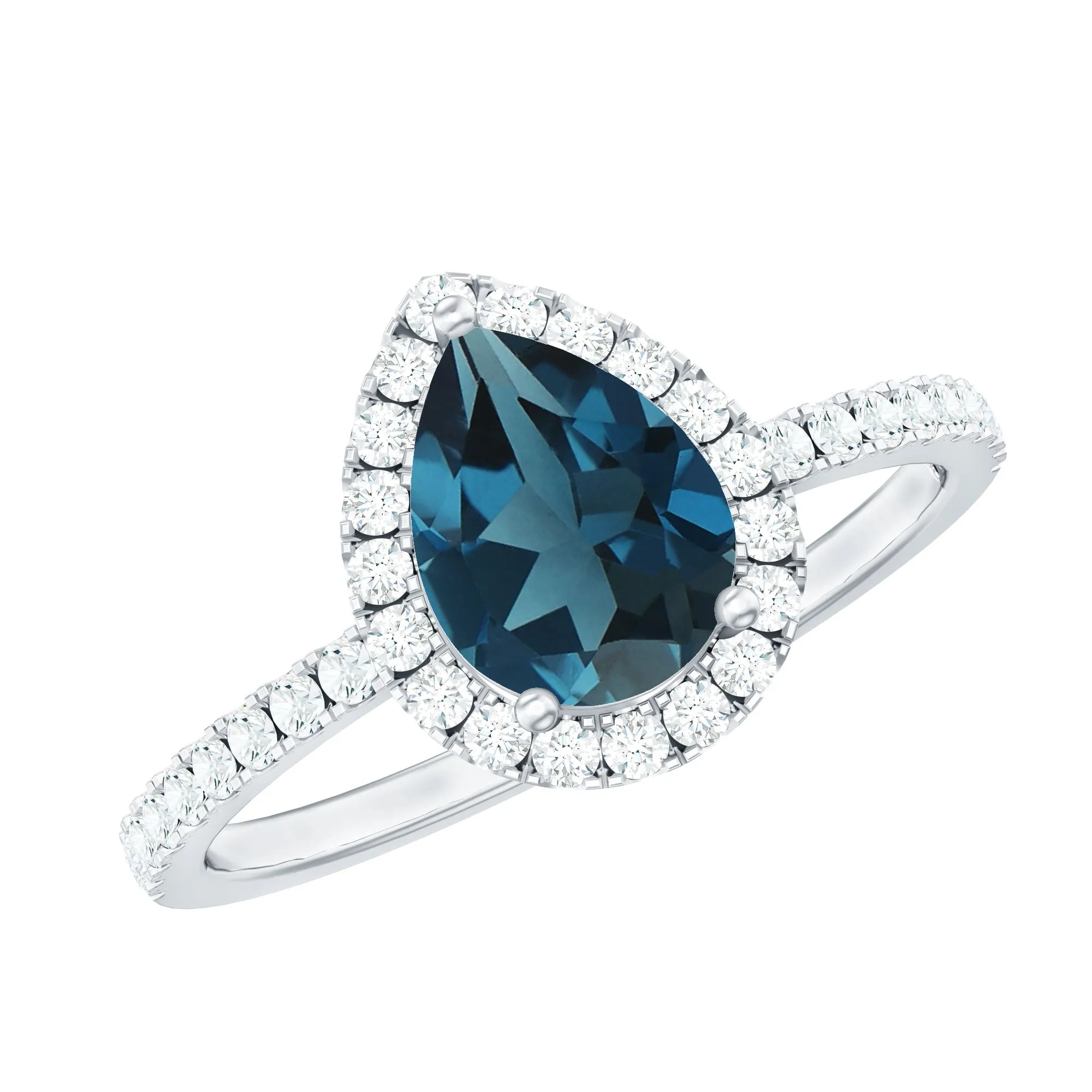 Pear Shape London Blue Topaz and Diamond Halo Ring