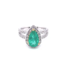 Pear Shaped Emerald and Diamond Split Shank Ring
