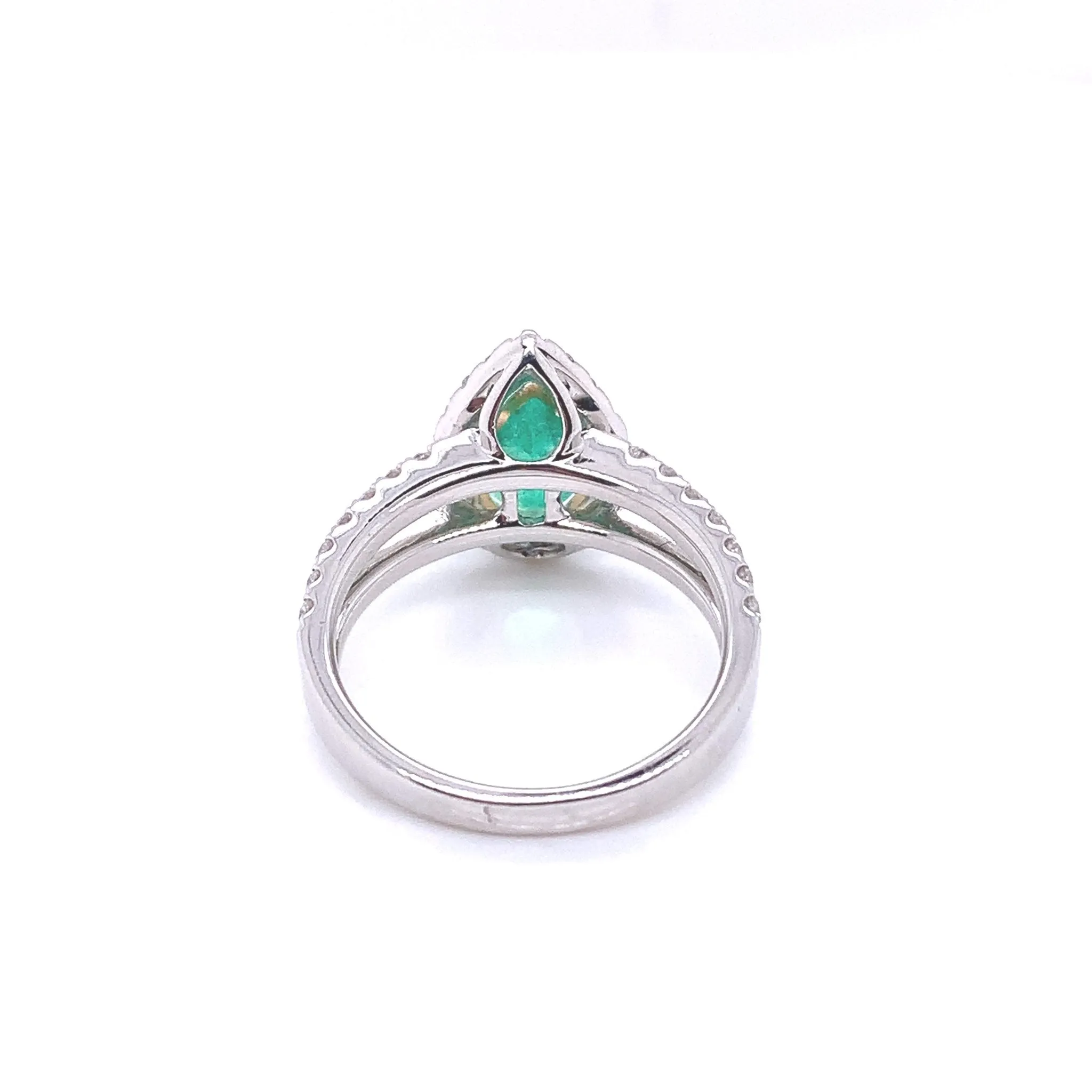 Pear Shaped Emerald and Diamond Split Shank Ring