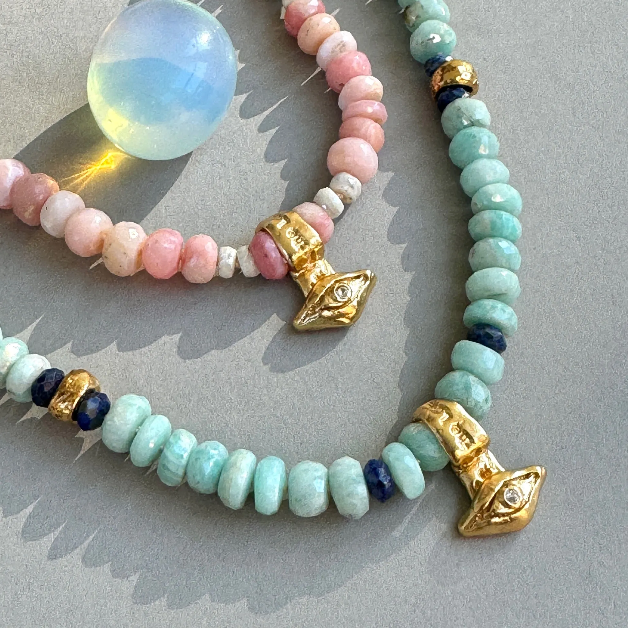 Pink Opal & Amazonite Ancient Eye Beaded  Necklace