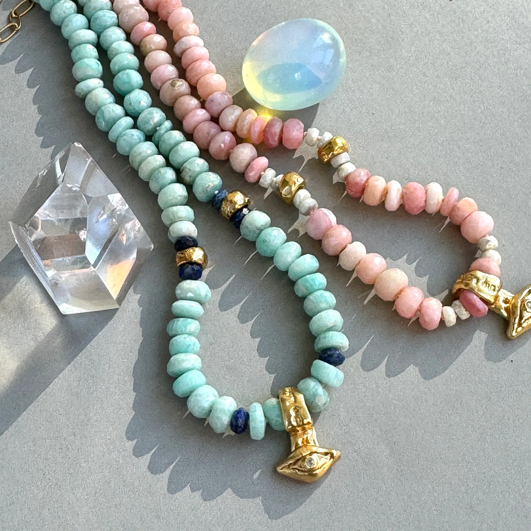 Pink Opal & Amazonite Ancient Eye Beaded  Necklace