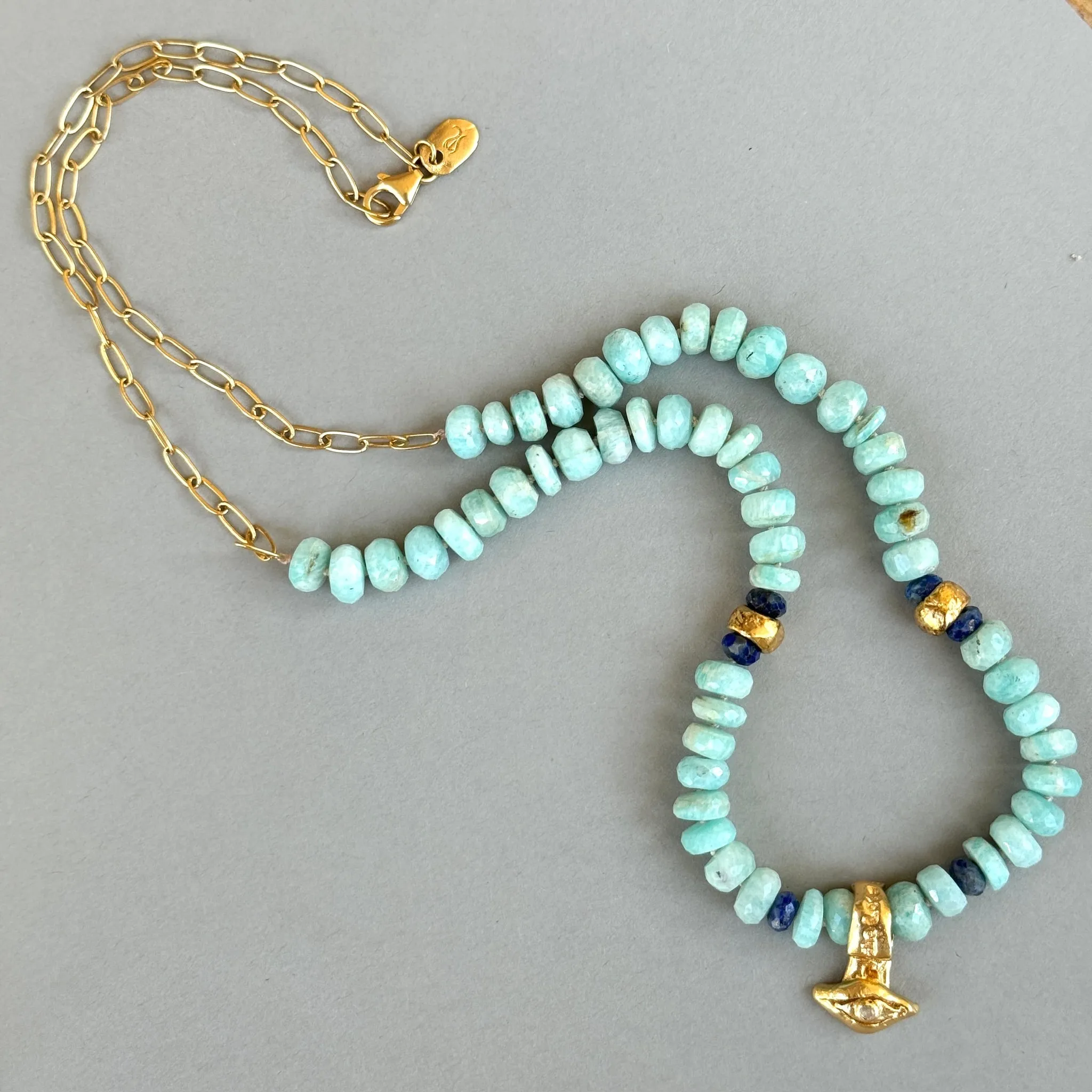Pink Opal & Amazonite Ancient Eye Beaded  Necklace