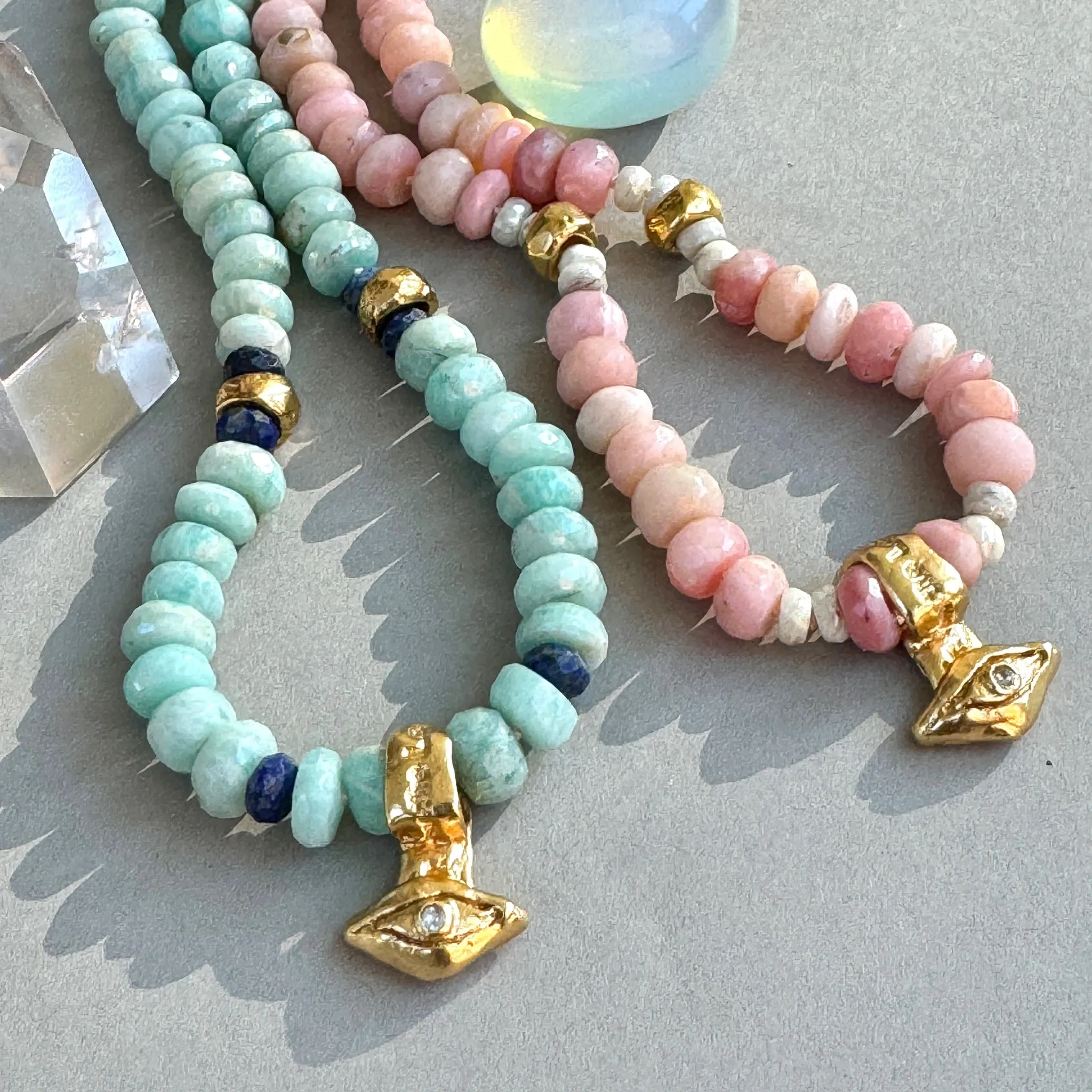 Pink Opal & Amazonite Ancient Eye Beaded  Necklace