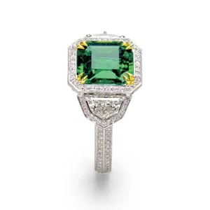 Platinum, 18k Yellow Gold, Emerald and Diamond Ring