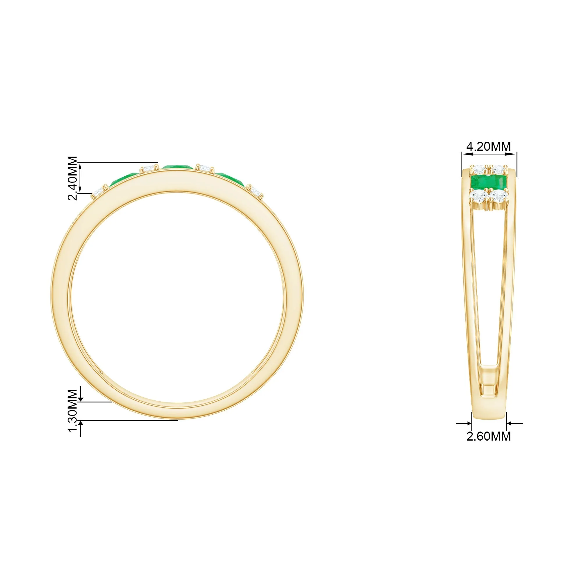 Princess Cut Emerald and Diamond Band Ring
