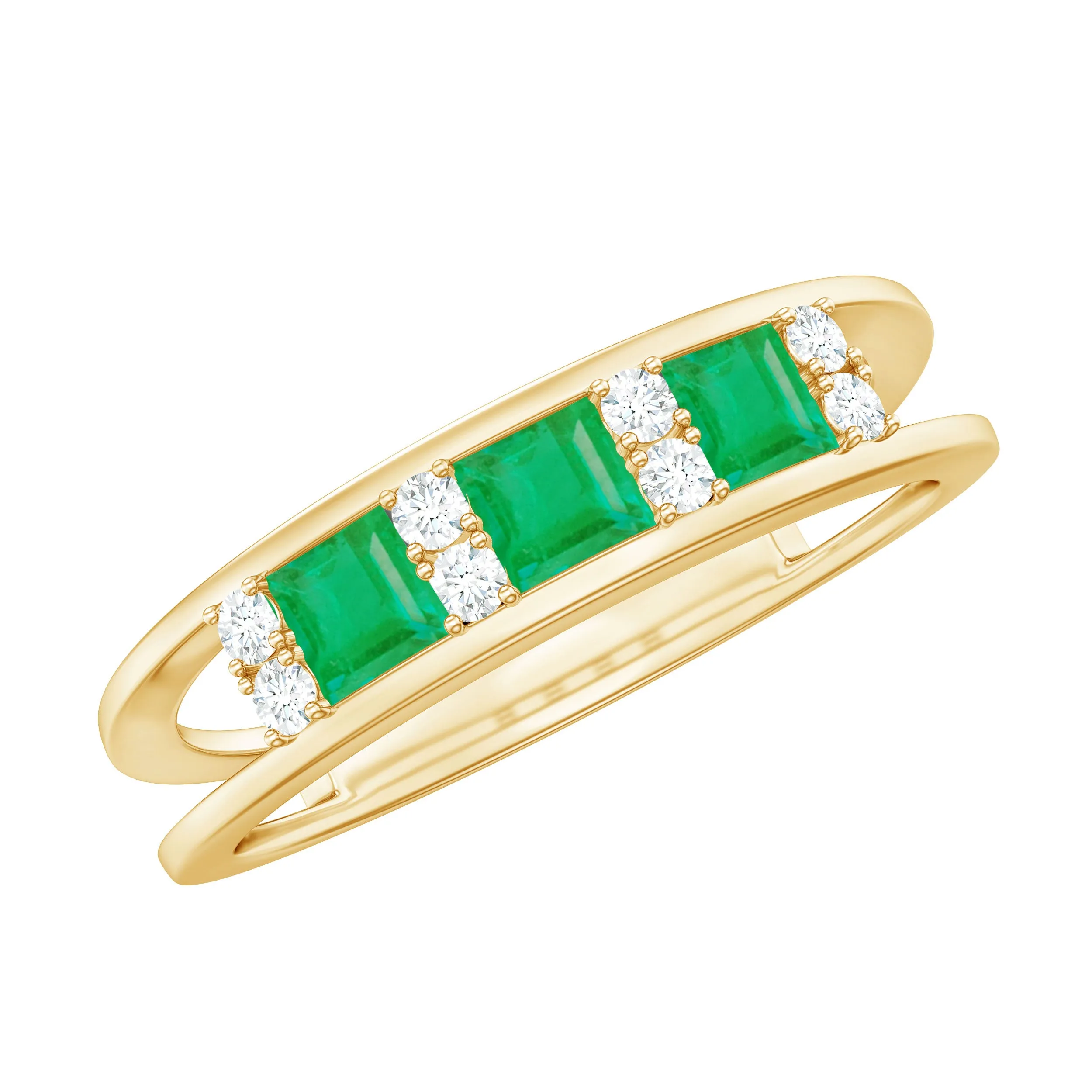 Princess Cut Emerald and Diamond Band Ring