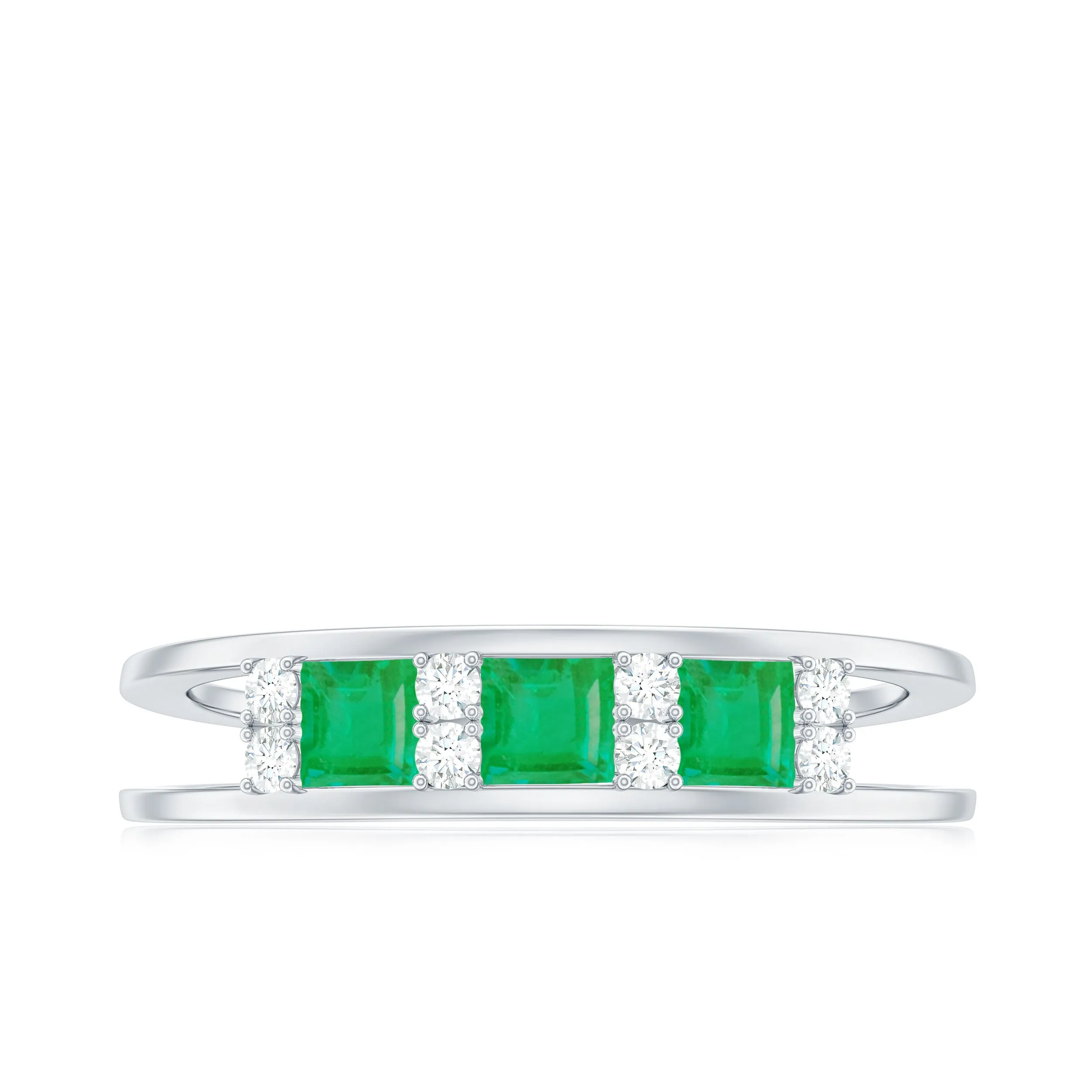 Princess Cut Emerald and Diamond Band Ring