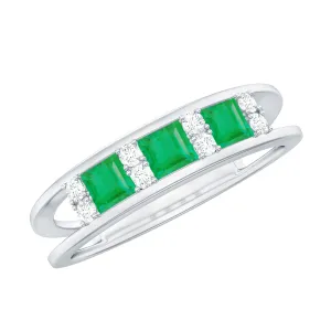 Princess Cut Emerald and Diamond Band Ring
