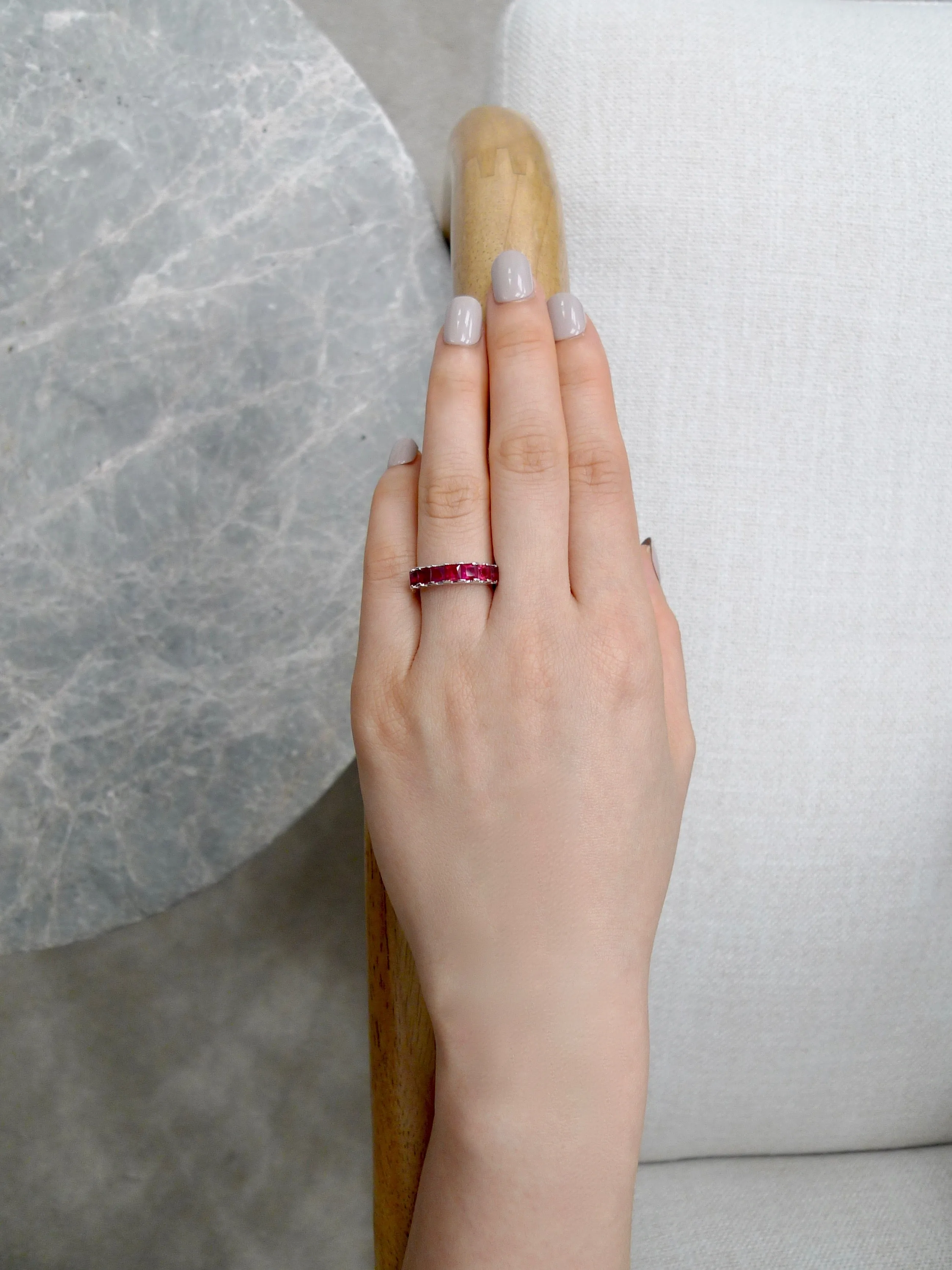 Princess Cut Ruby Ring in 18K White Gold