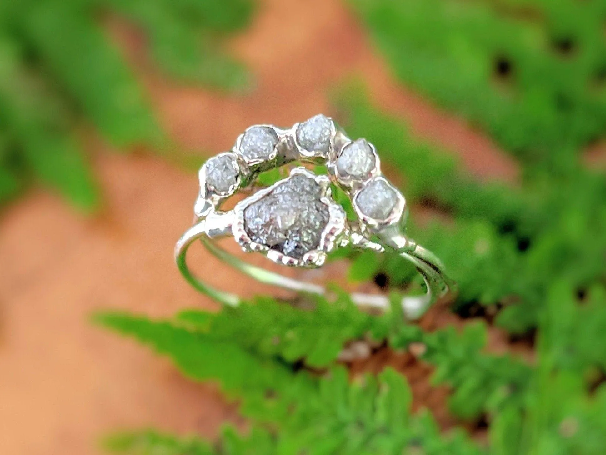 Raw diamond Chevron wedding ring set