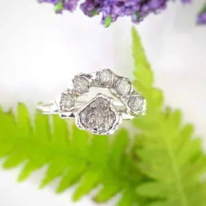 Raw diamond Chevron wedding ring set