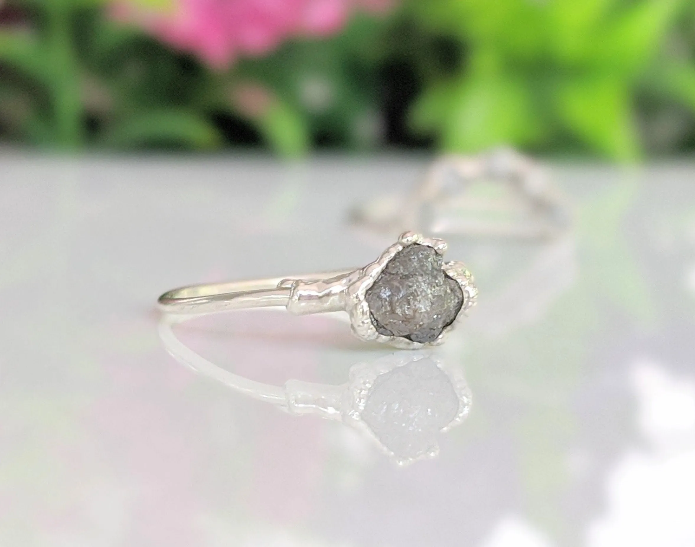 Raw diamond Chevron wedding ring set