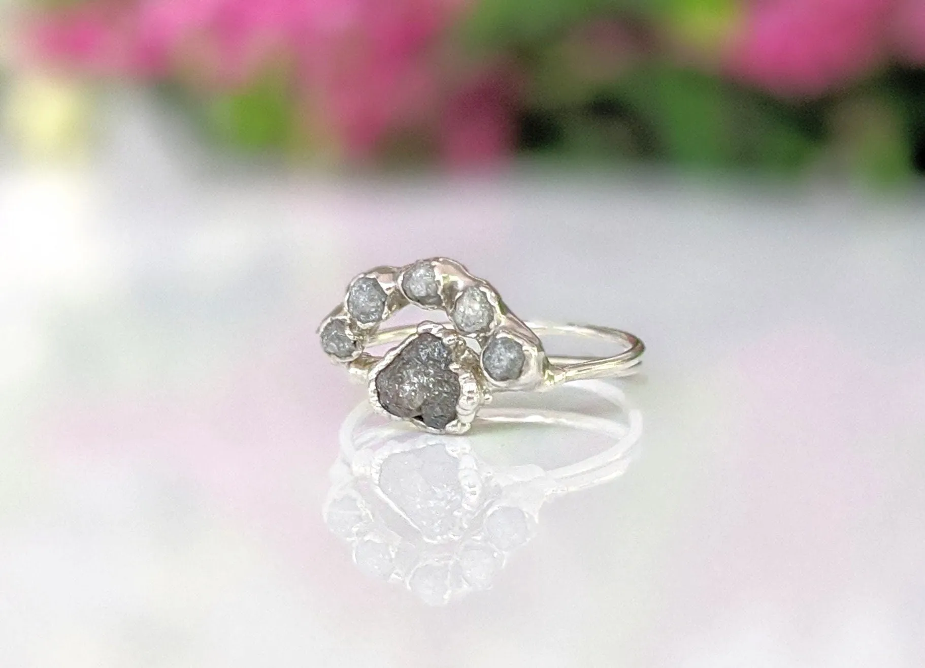 Raw diamond Chevron wedding ring set