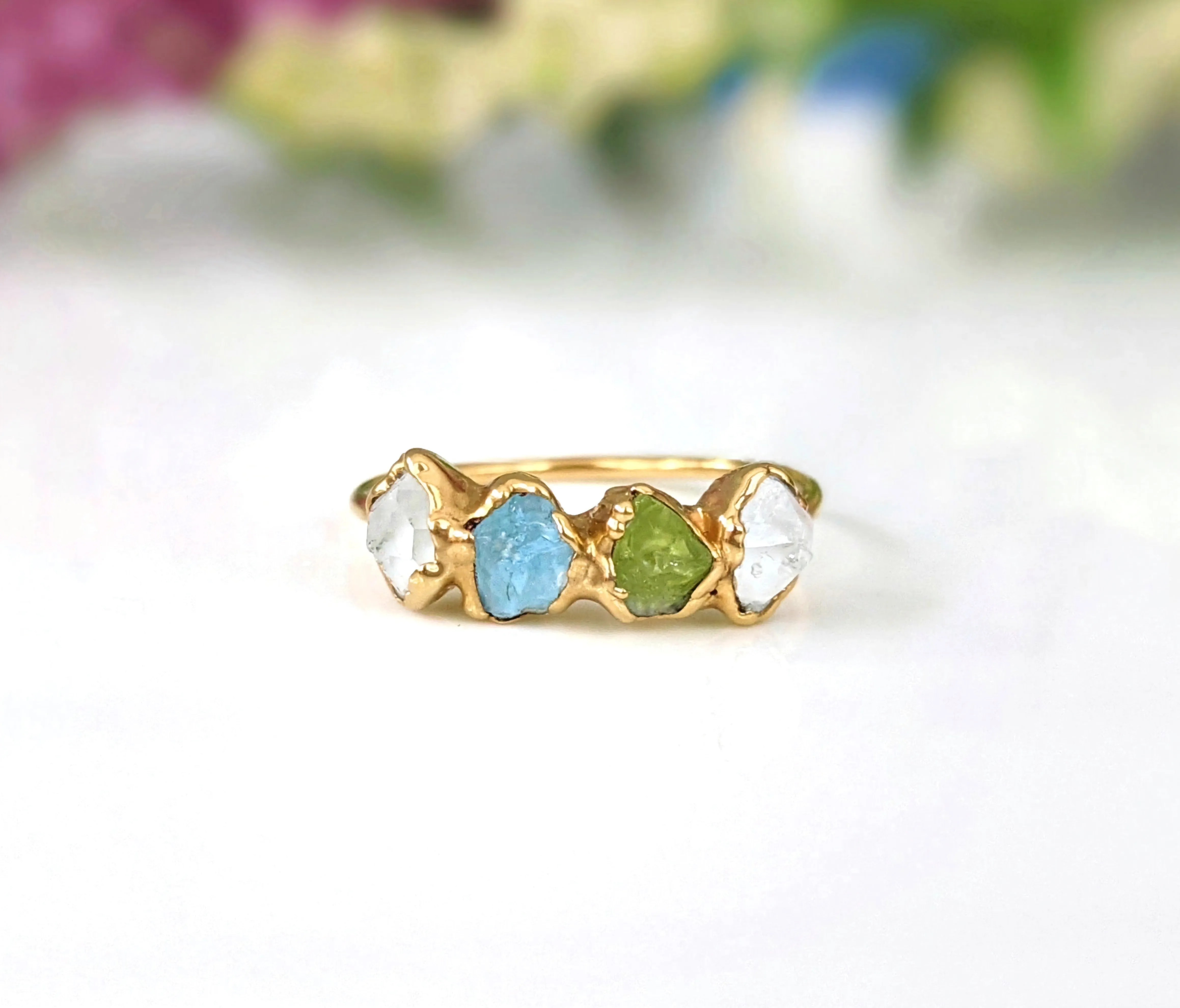 Raw gemstone Mother's ring - Family Birthstone ring