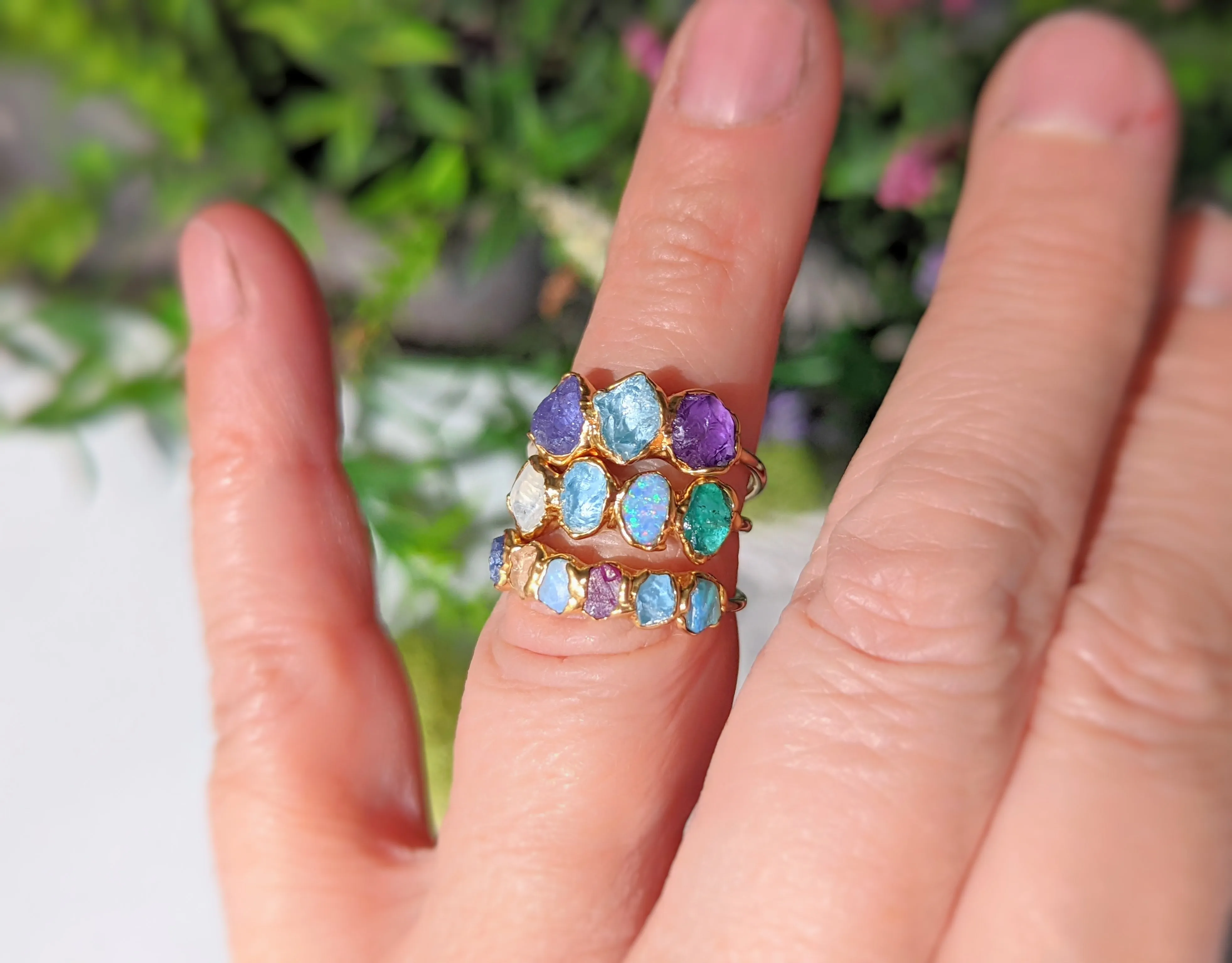 Raw gemstone Mother's ring - Family Birthstone ring