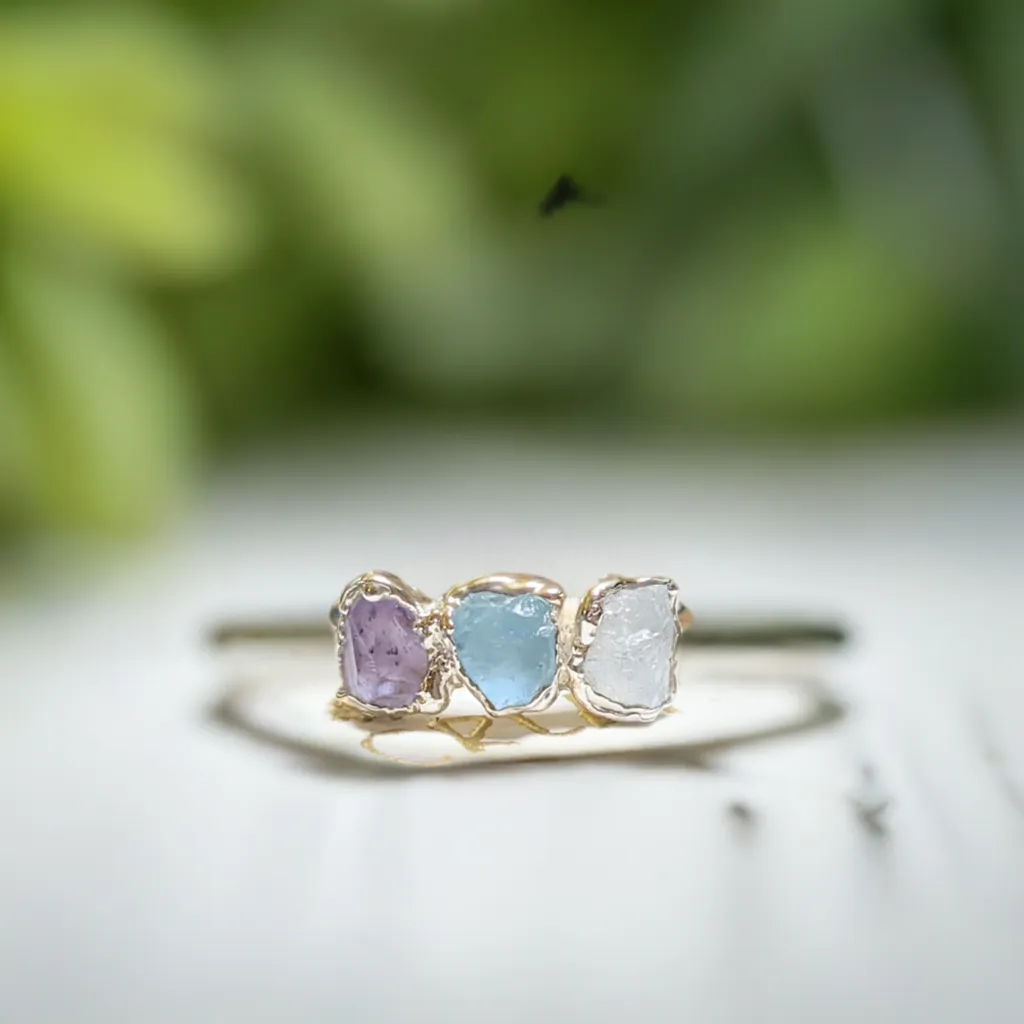Raw gemstone Mother's ring - Family Birthstone ring