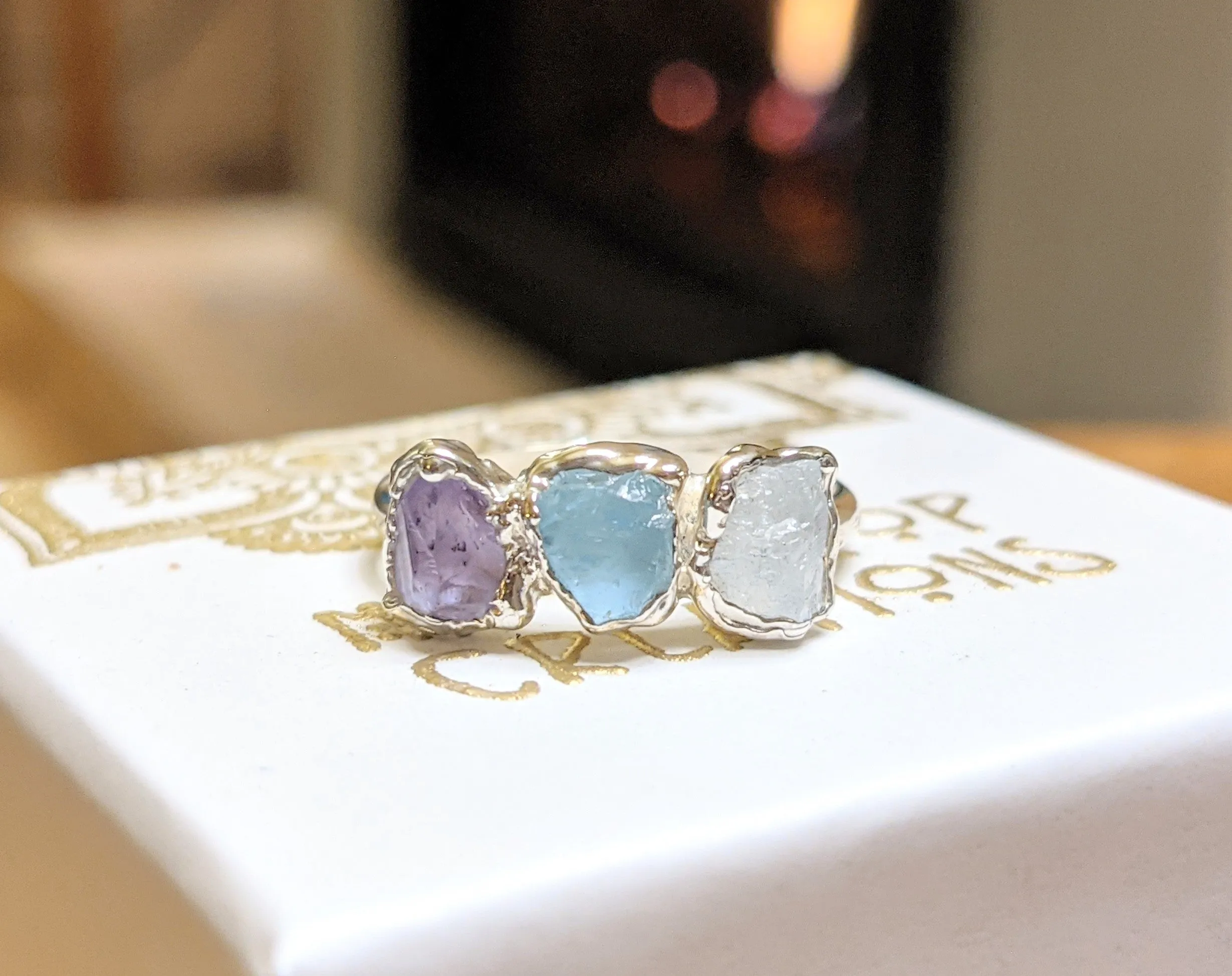 Raw gemstone Mother's ring - Family Birthstone ring