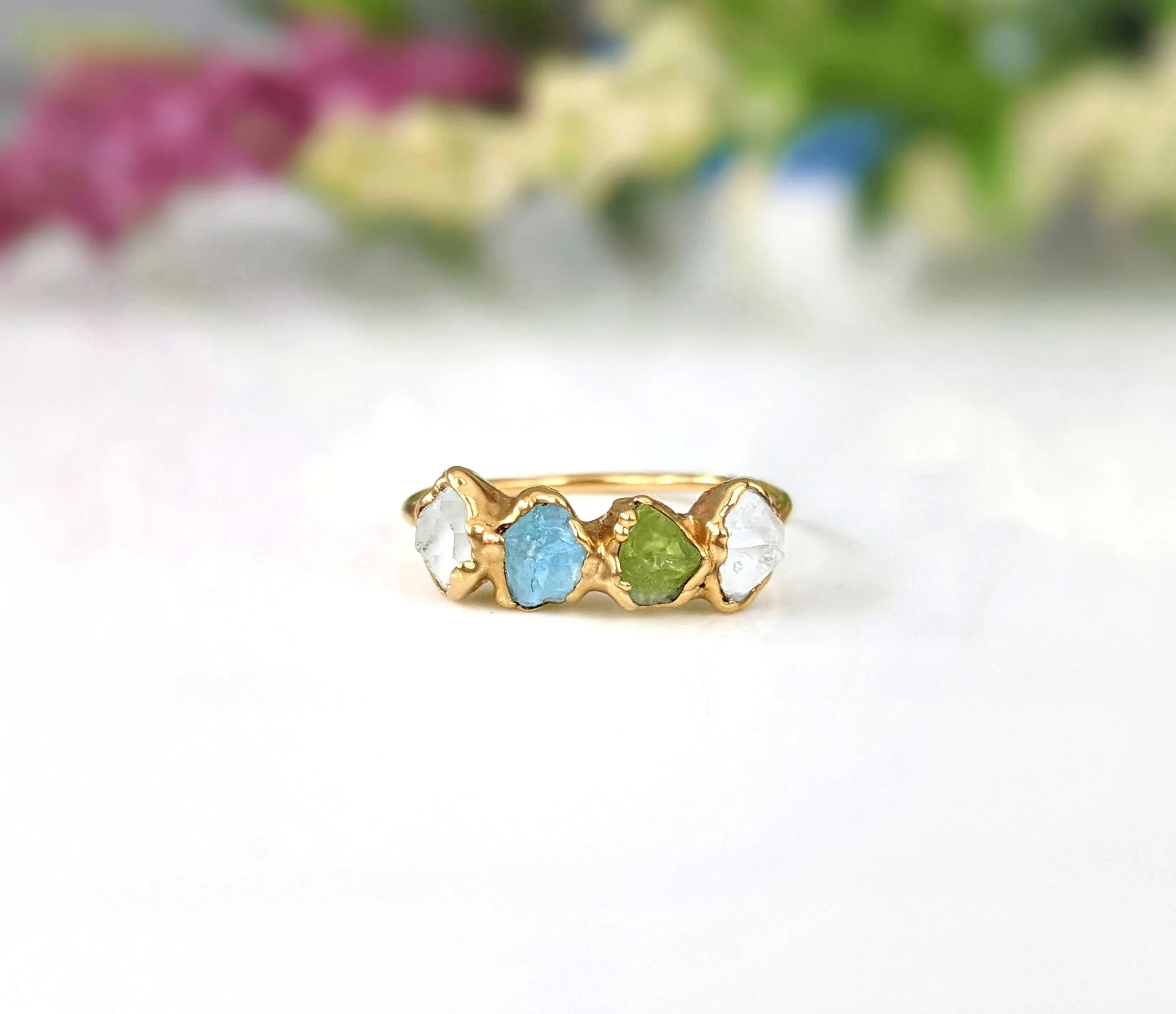 Raw gemstone Mother's ring - Family Birthstone ring