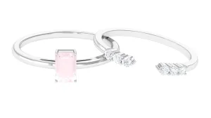 Real Rose Quartz Stackable Ring Set with Diamond