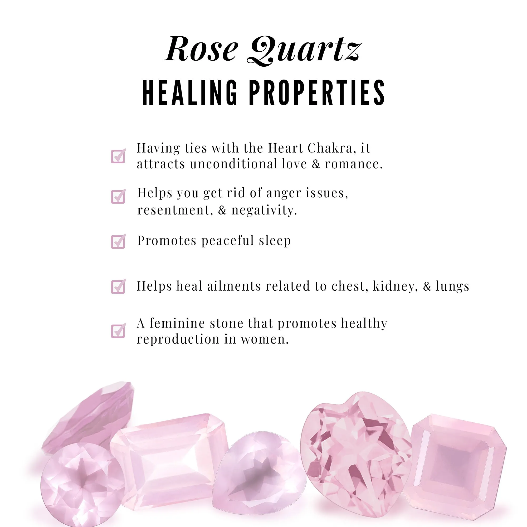 Real Rose Quartz Stackable Ring Set with Diamond