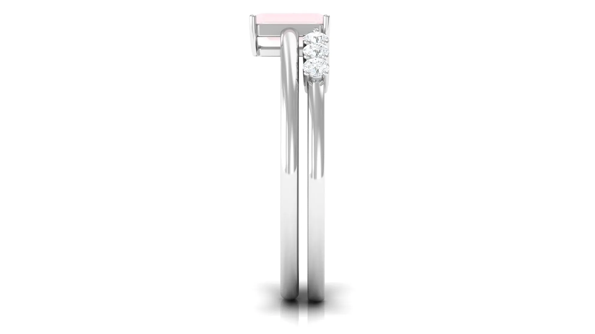 Real Rose Quartz Stackable Ring Set with Diamond
