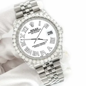 Rolex Datejust 116200 36mm 4.2CT Diamond Bezel/Lugs/White Dial Steel Watch TFJ-142508653