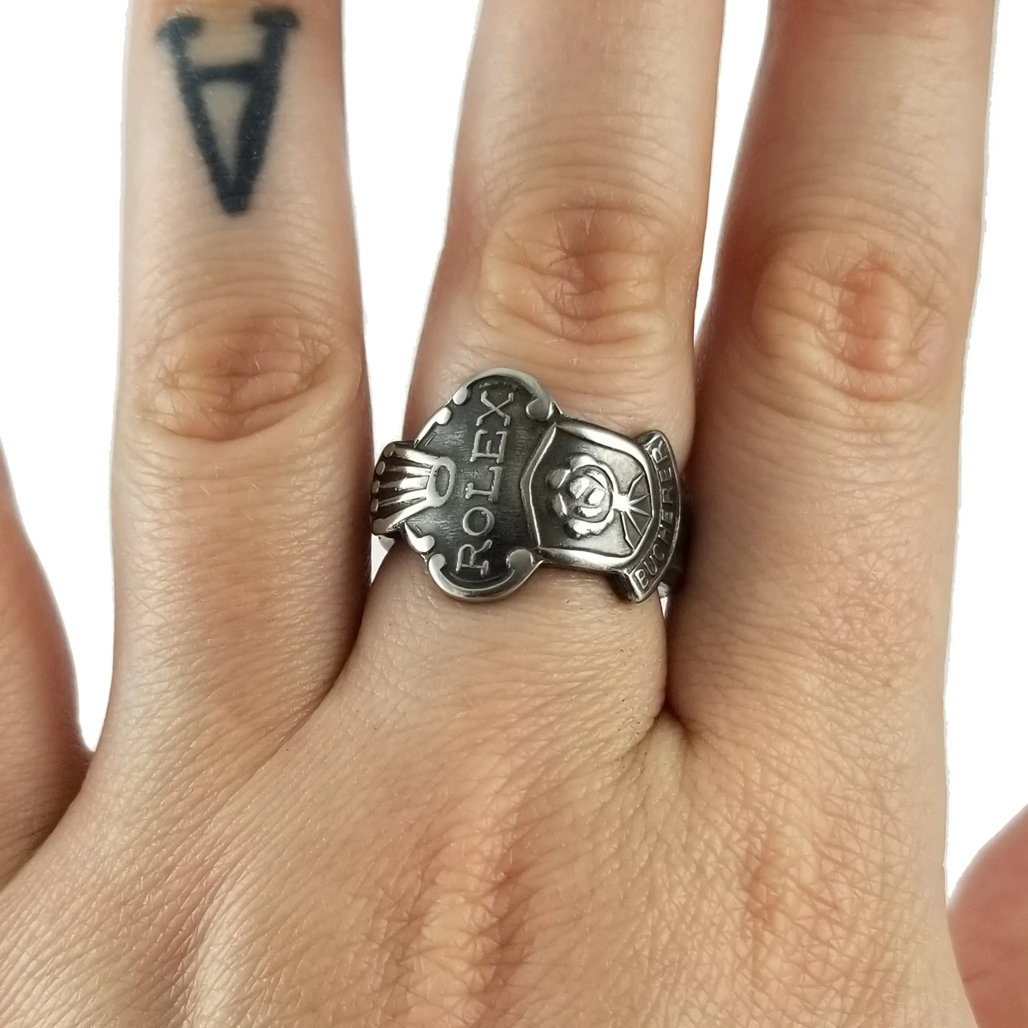 Rolex Tree Lucerne Stainless Steel Spoon Ring