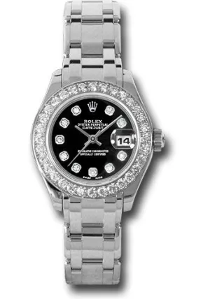 Rolex White Gold Lady-Datejust Pearlmaster 29 Watch - 32 Diamond Bezel - Black Diamond Dial - 80299 bkd