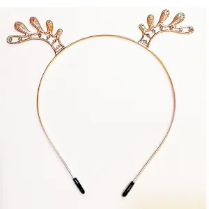 Rose Gold Metal Christmas Headband with Diamonds - Reindeer Antler