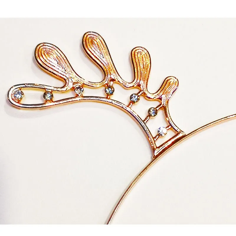 Rose Gold Metal Christmas Headband with Diamonds - Reindeer Antler