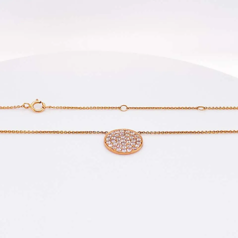Rose Pave Diamond Disk Necklace