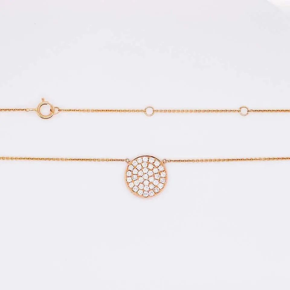 Rose Pave Diamond Disk Necklace