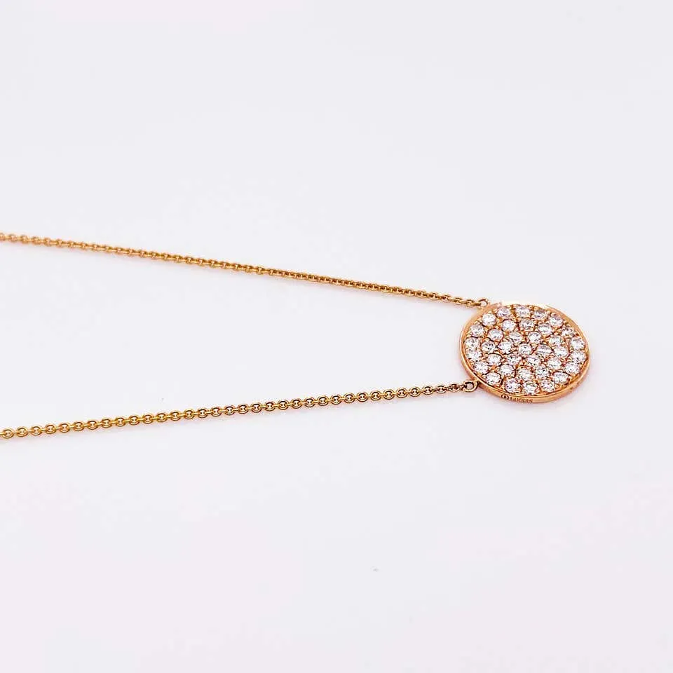 Rose Pave Diamond Disk Necklace