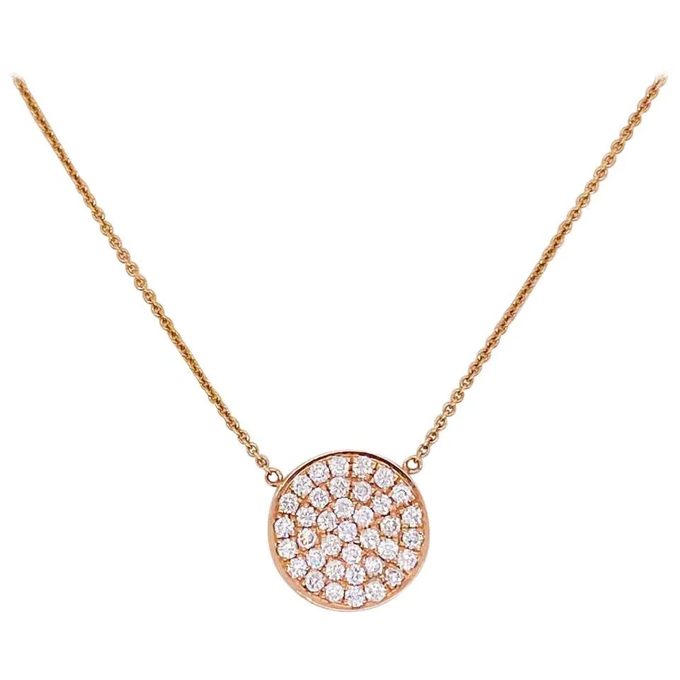 Rose Pave Diamond Disk Necklace