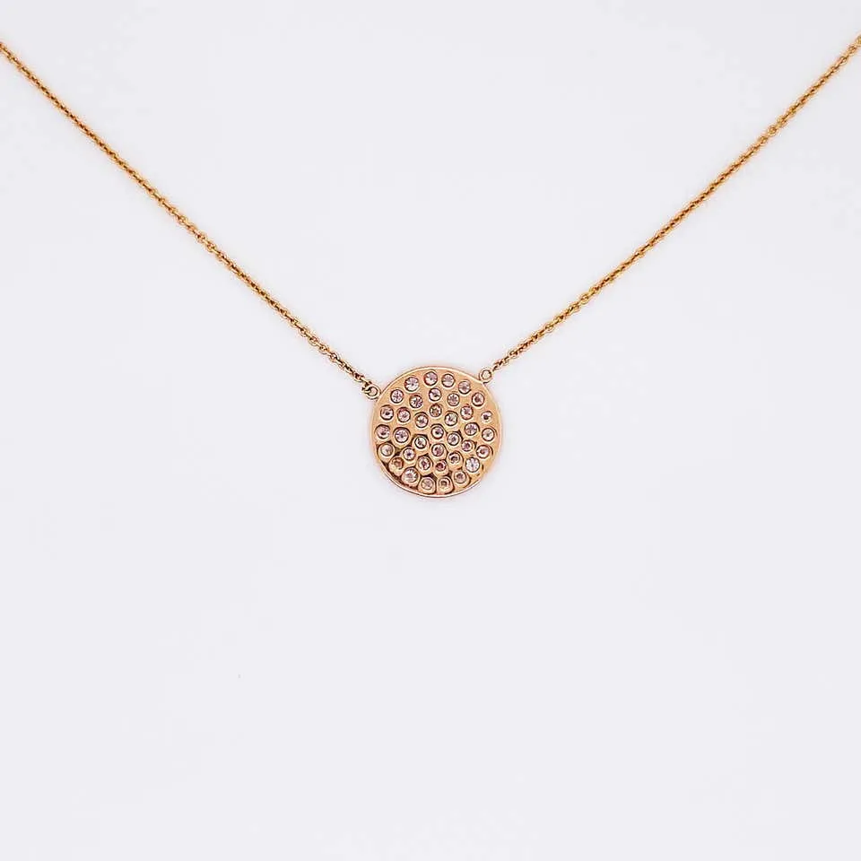 Rose Pave Diamond Disk Necklace