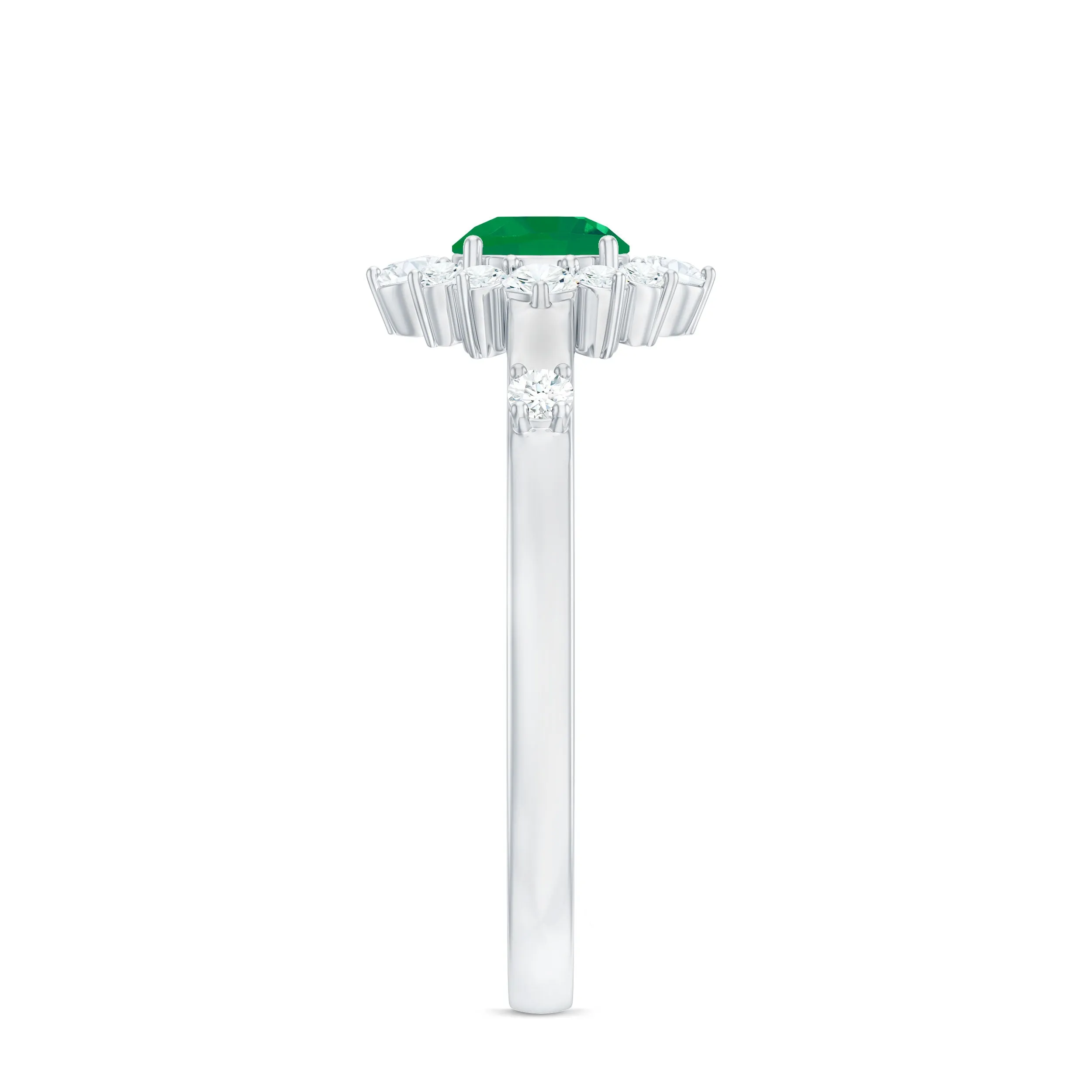 Round Emerald Classic Halo Engagement Ring with Diamond
