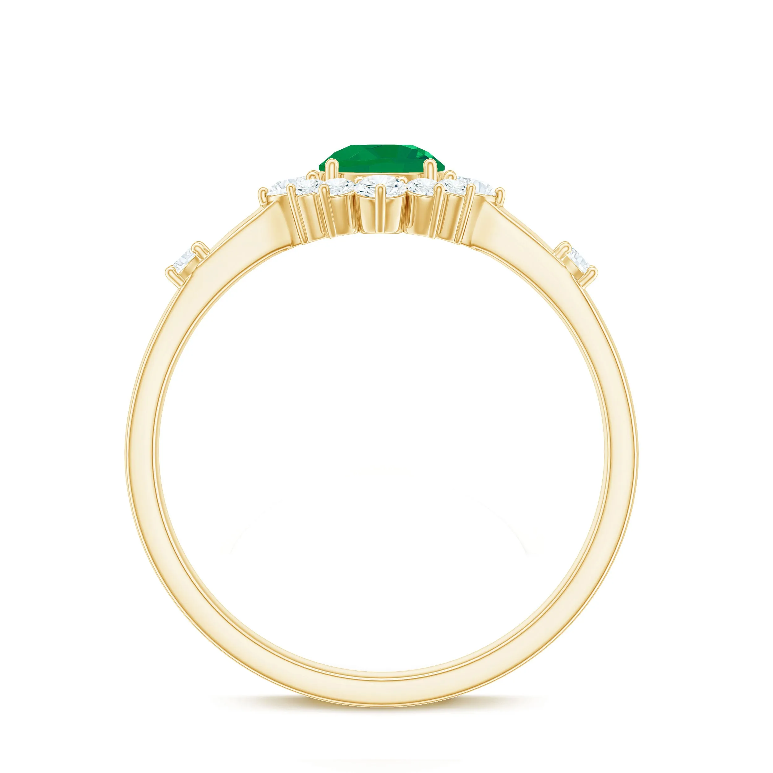 Round Emerald Classic Halo Engagement Ring with Diamond