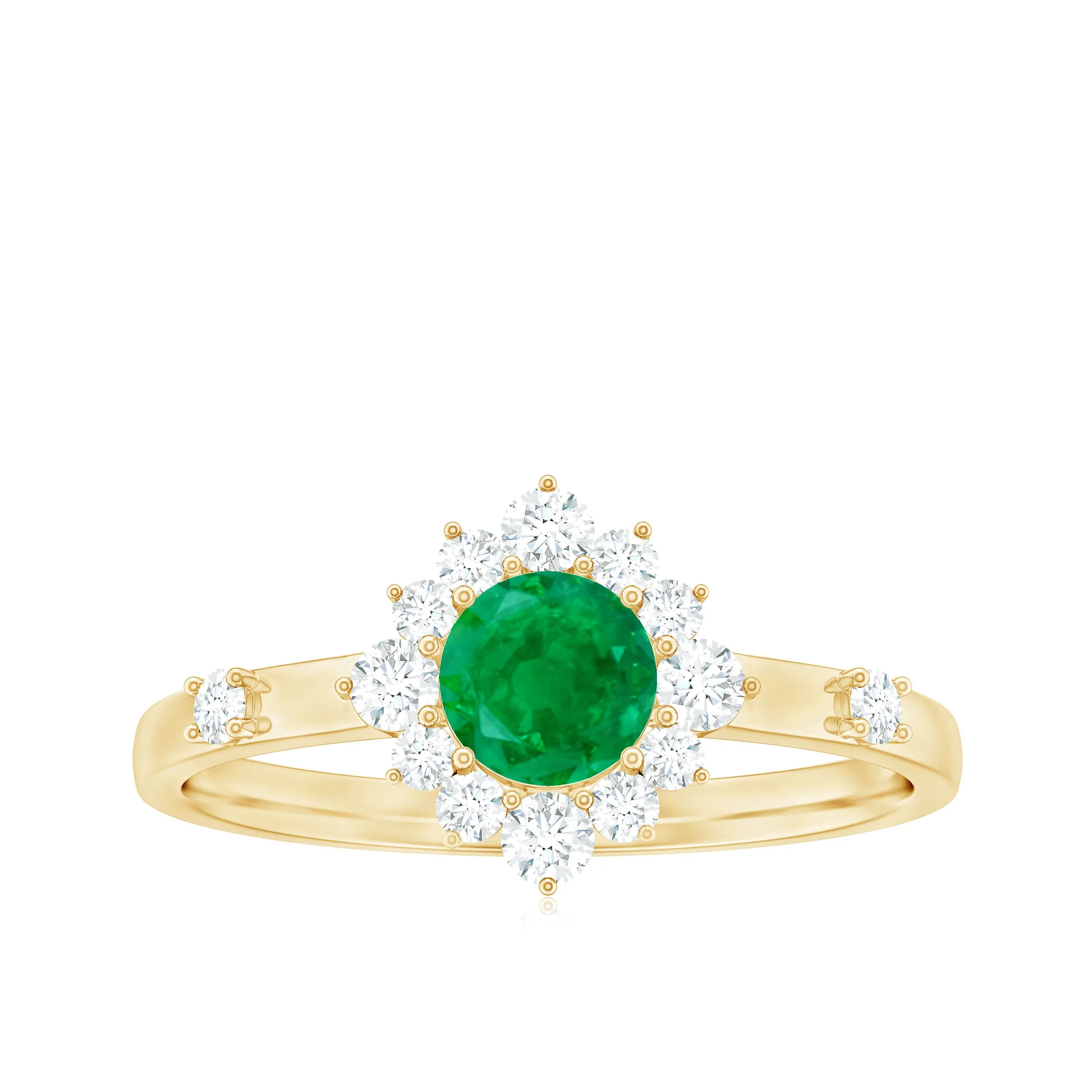 Round Emerald Classic Halo Engagement Ring with Diamond