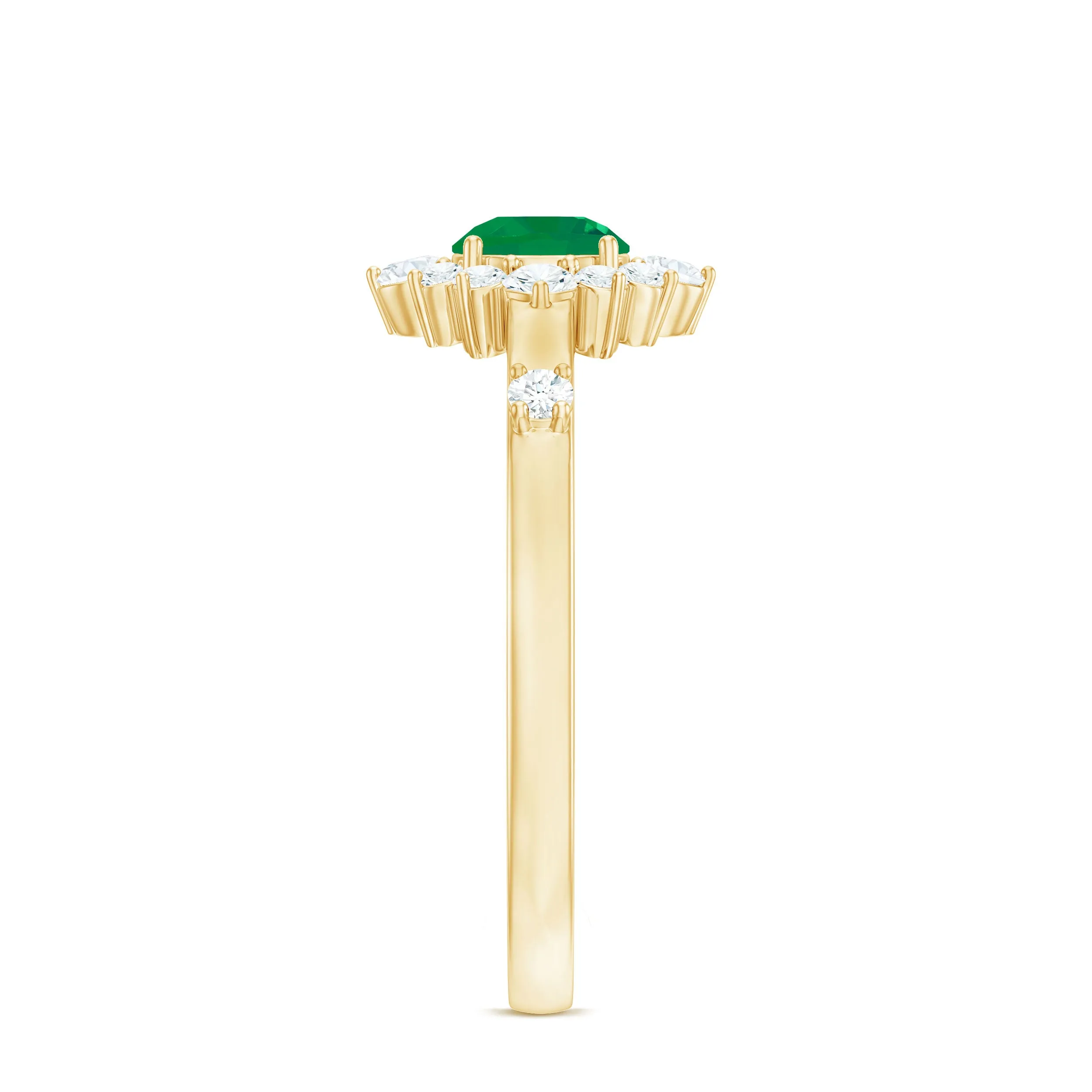 Round Emerald Classic Halo Engagement Ring with Diamond