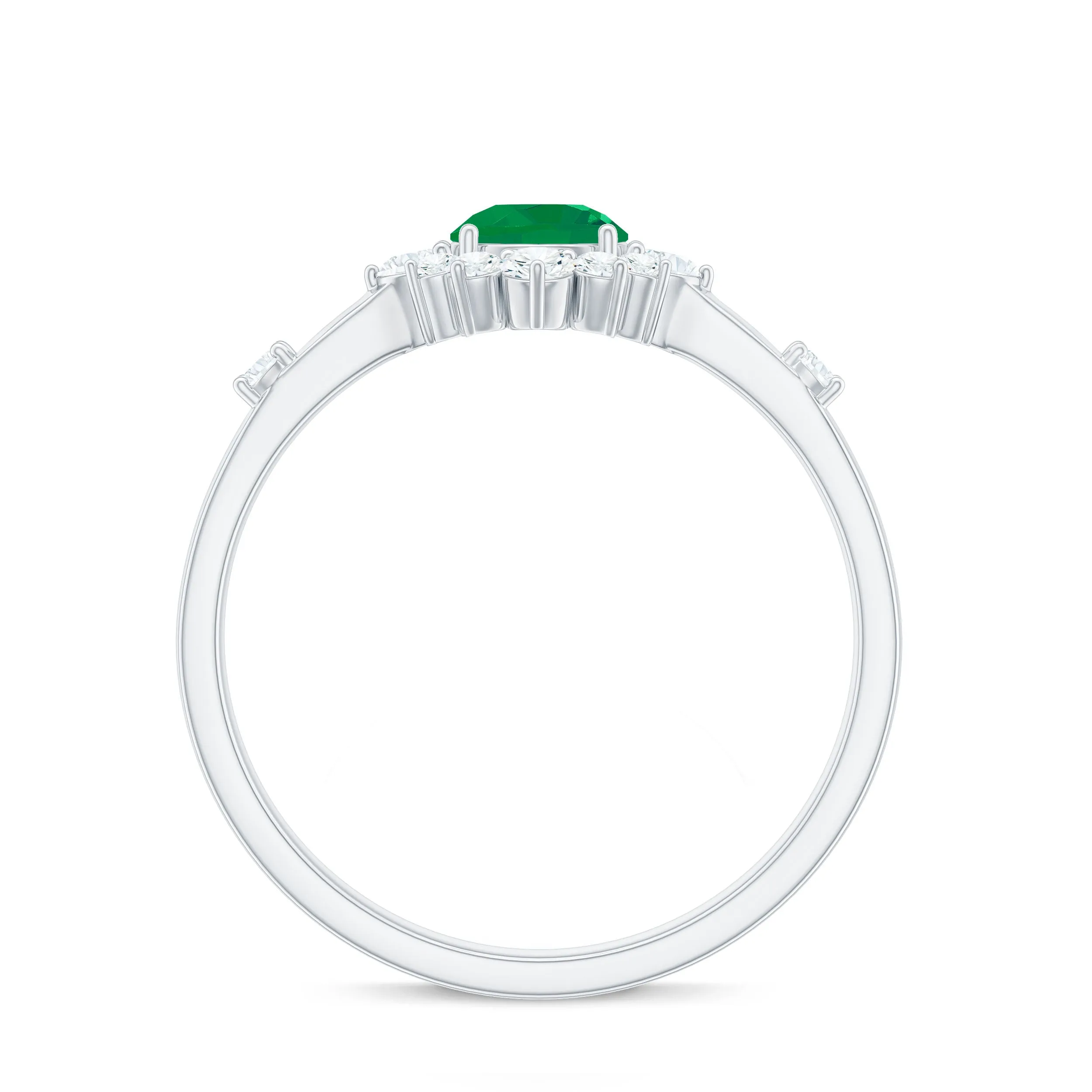 Round Emerald Classic Halo Engagement Ring with Diamond