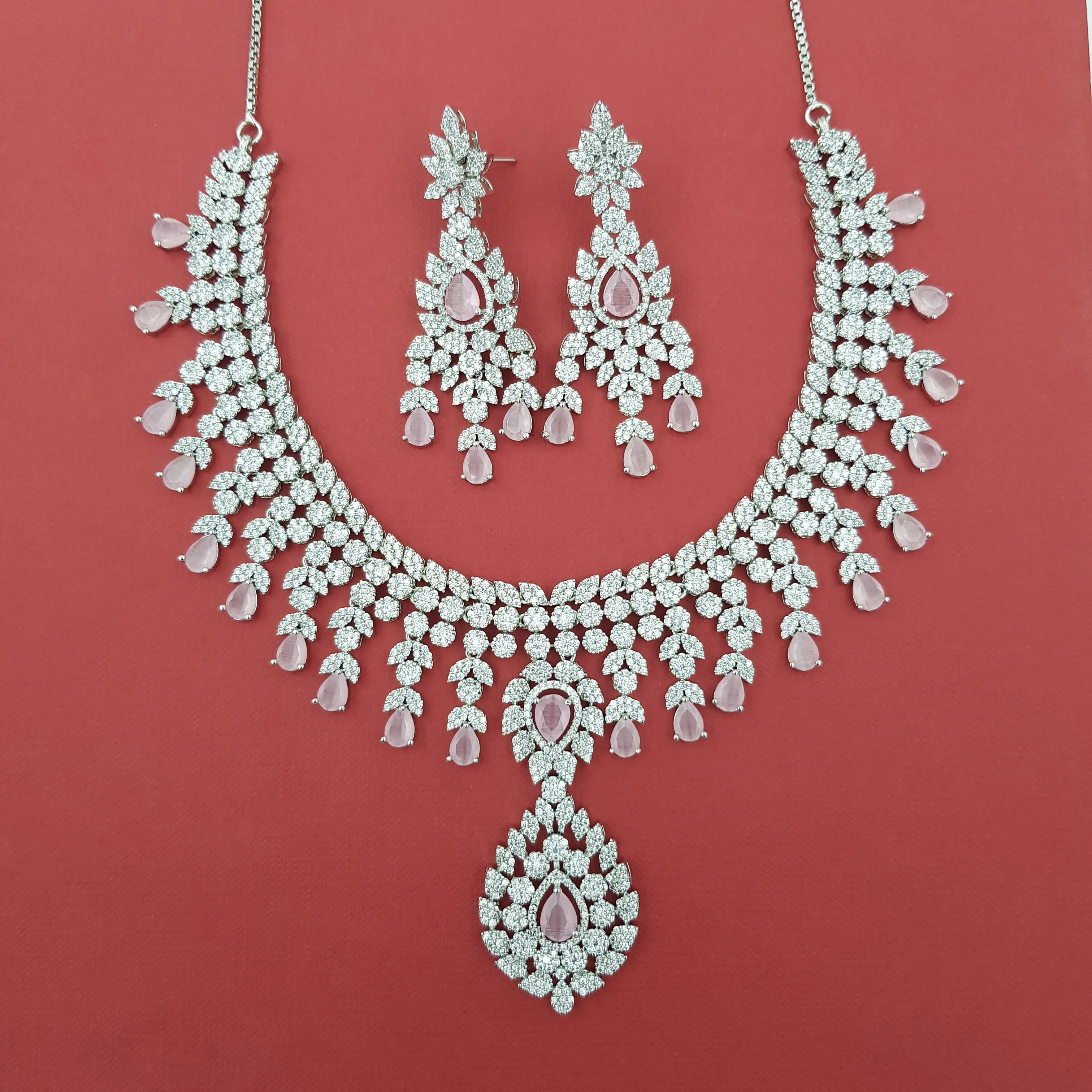 Round Neck Zircon/AD Necklace Set 8572-08