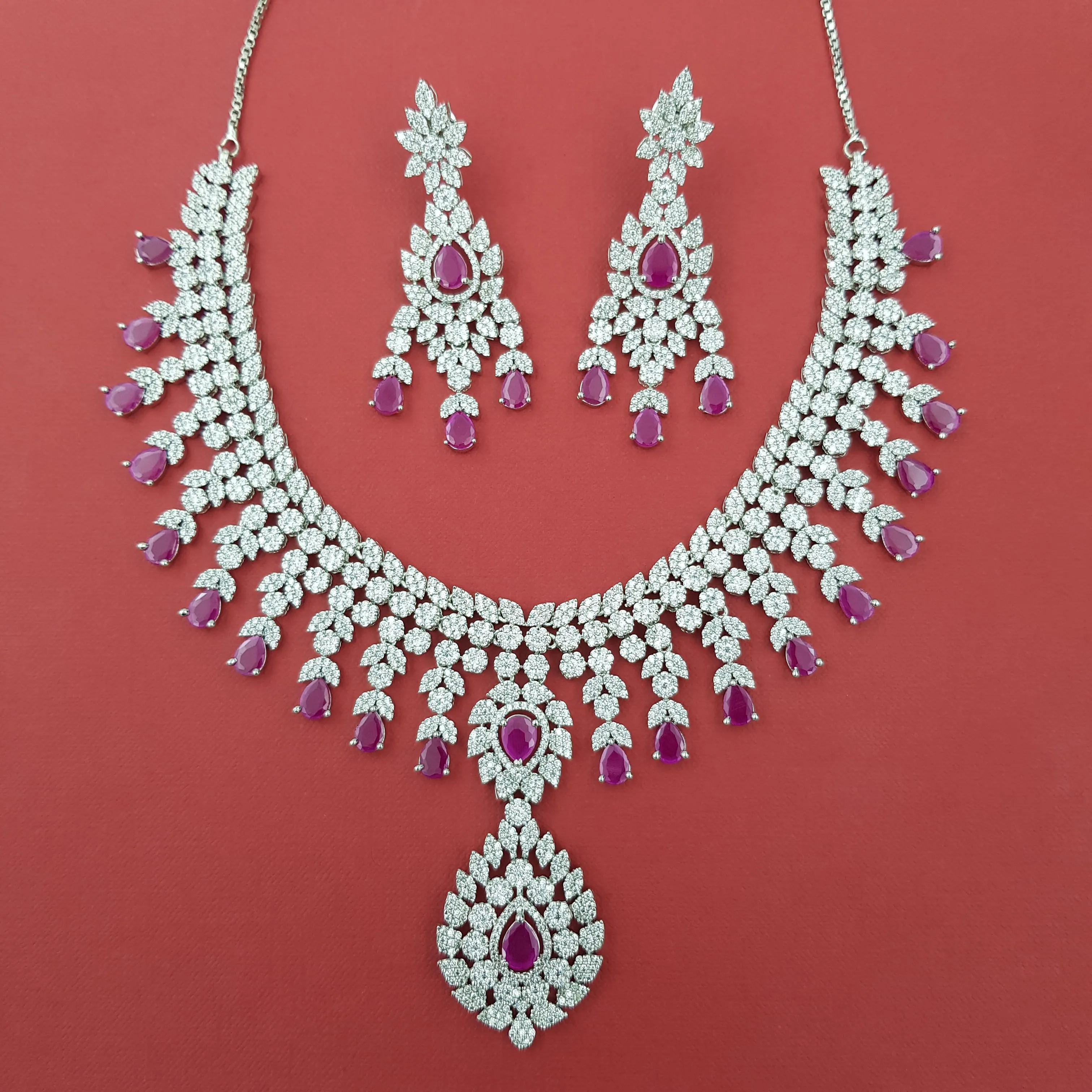 Round Neck Zircon/AD Necklace Set 8572-08