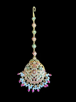Ruby emerald with pearl tika in gold plated silver ( READY TO SHIP)