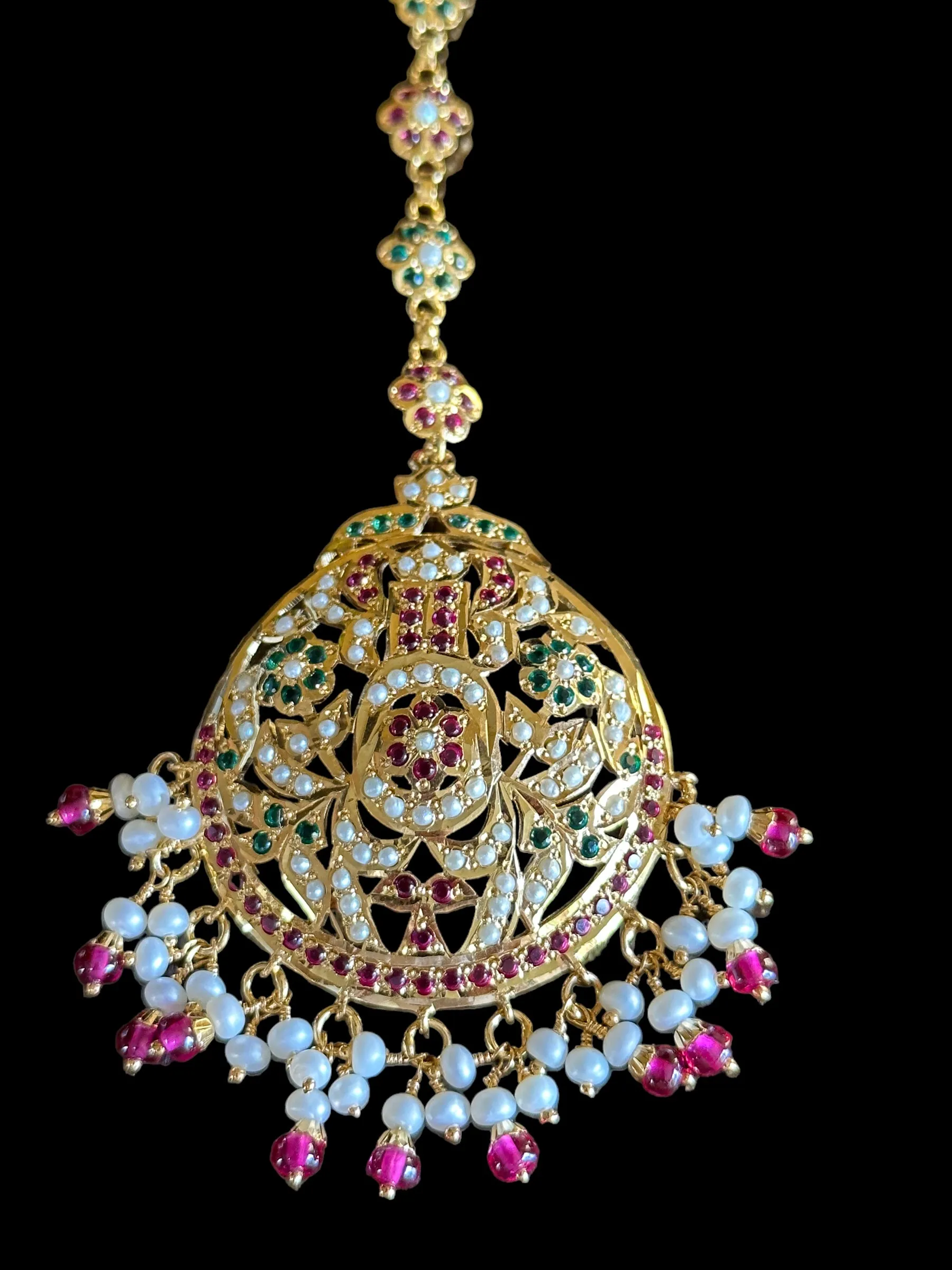 Ruby emerald with pearl tika in gold plated silver ( READY TO SHIP)