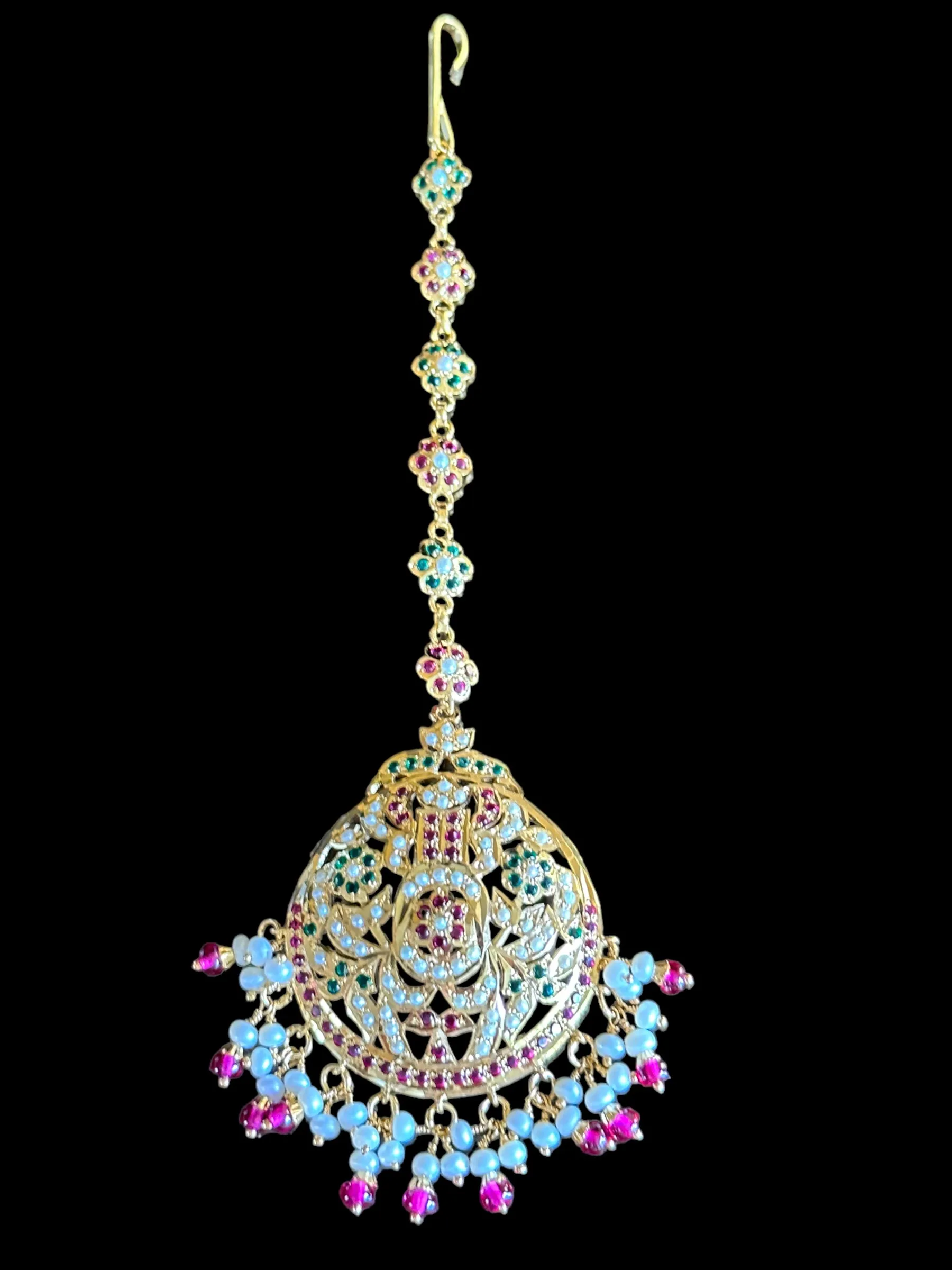 Ruby emerald with pearl tika in gold plated silver ( READY TO SHIP)