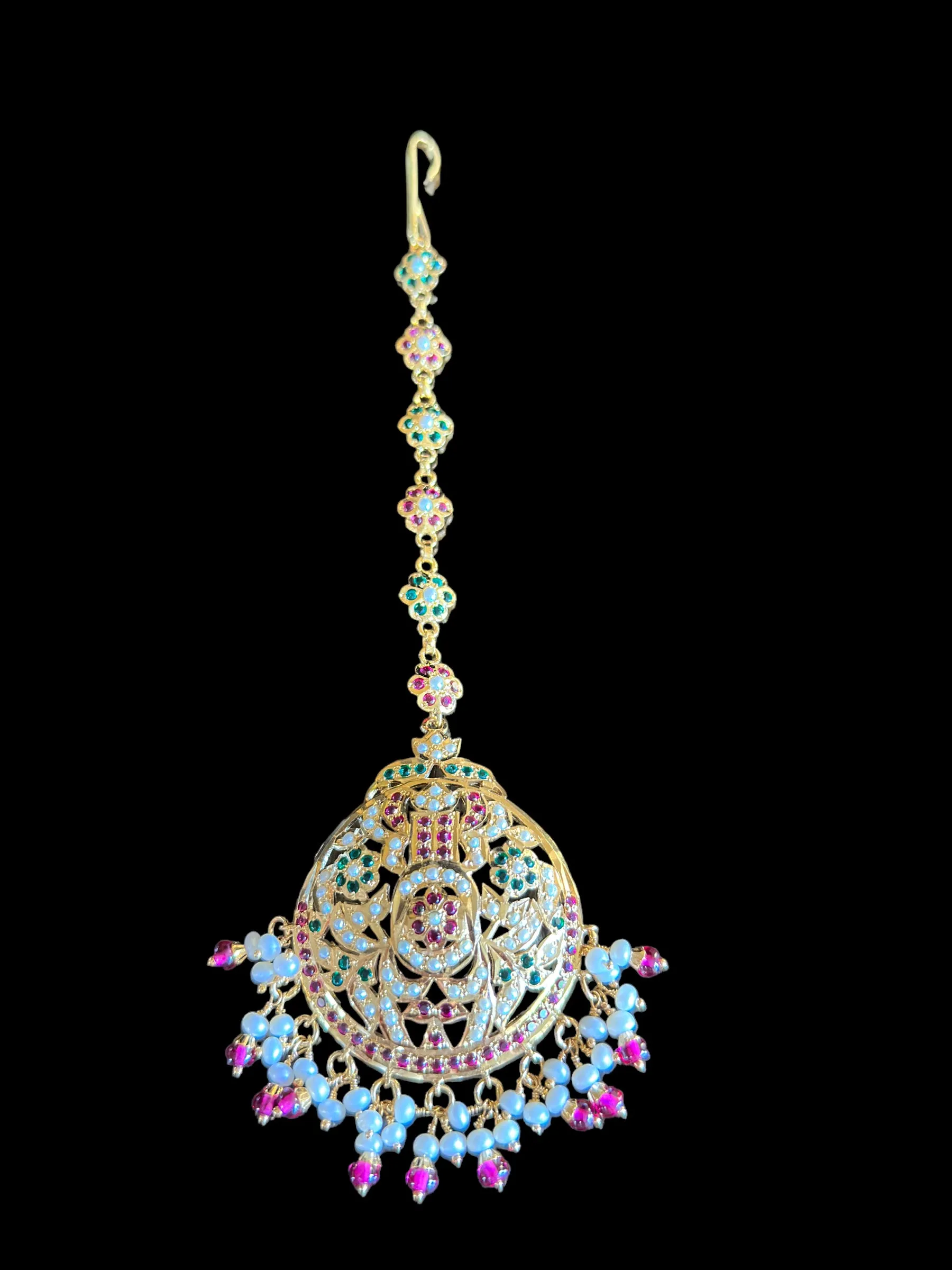 Ruby emerald with pearl tika in gold plated silver ( READY TO SHIP)
